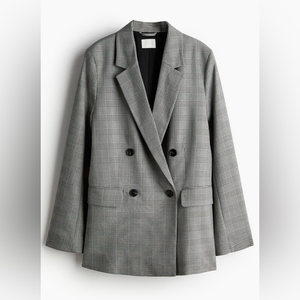 H&M Double-Breasted Blazer Grey/checked